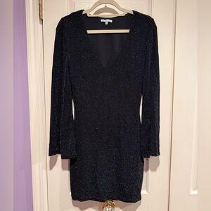 Long Sleeve Black Sparkle V-Neck midi dress